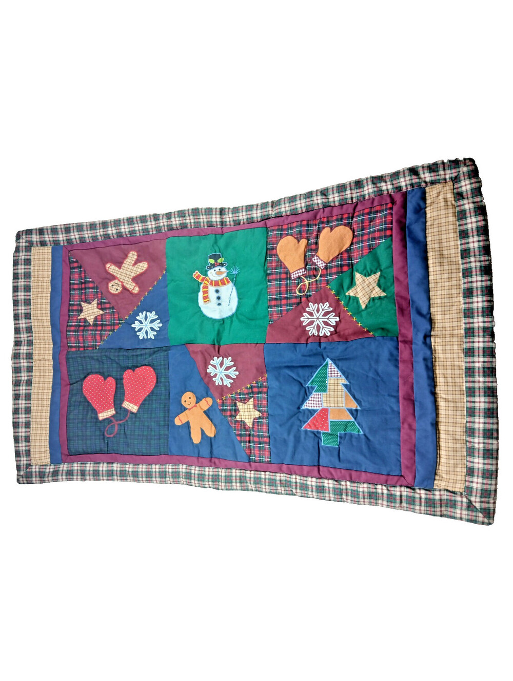 Home Classics Christmas Quilt Large Pillow Sham Cover Snowman Tree Stars 40x24"